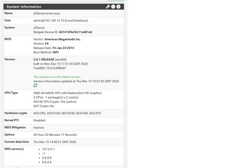 Pfsense firewall amd 6400k - amd, a6-6400k